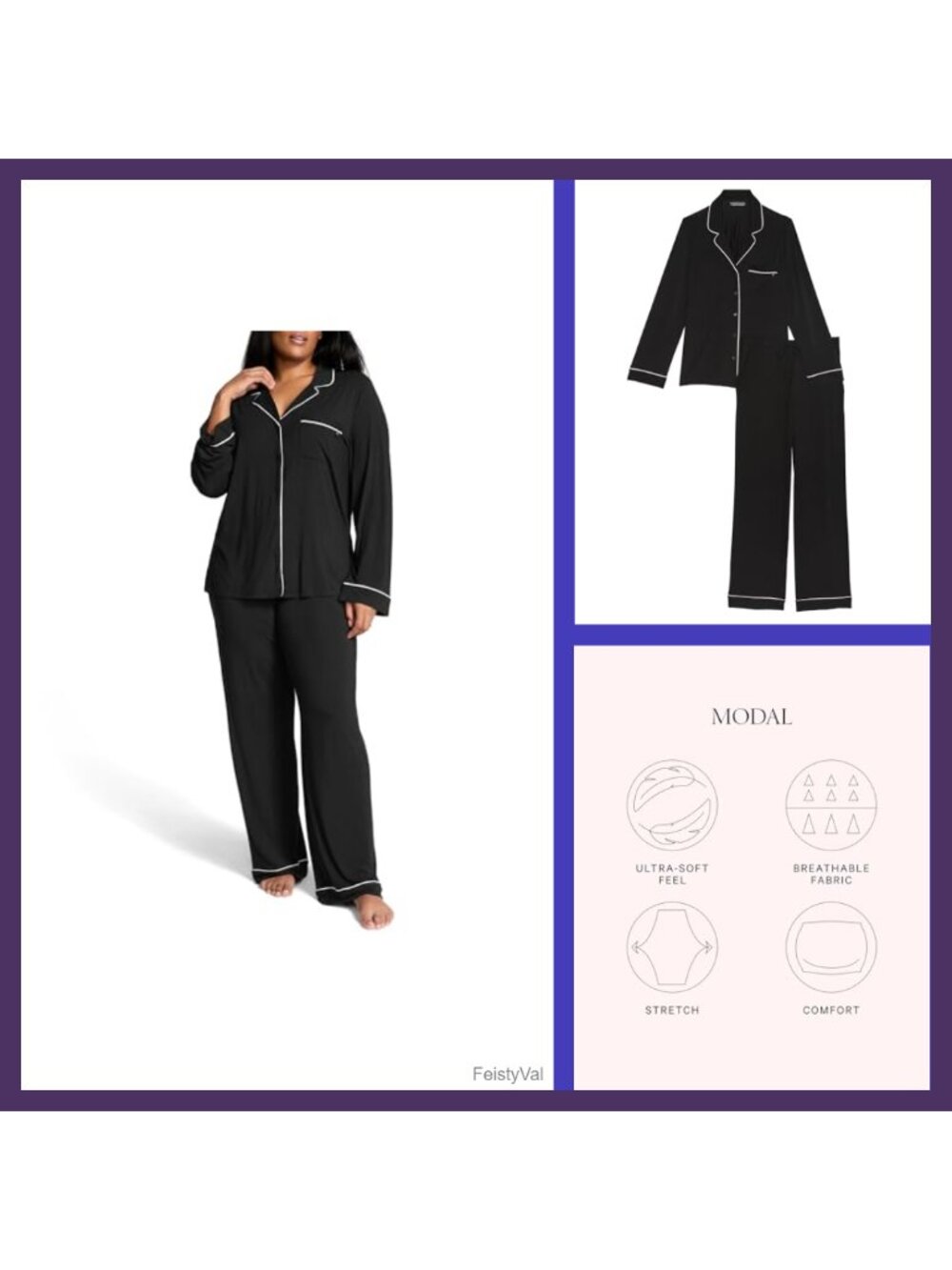 Modal Pajama Set Long Sleeve Button Down Shirt & Pants